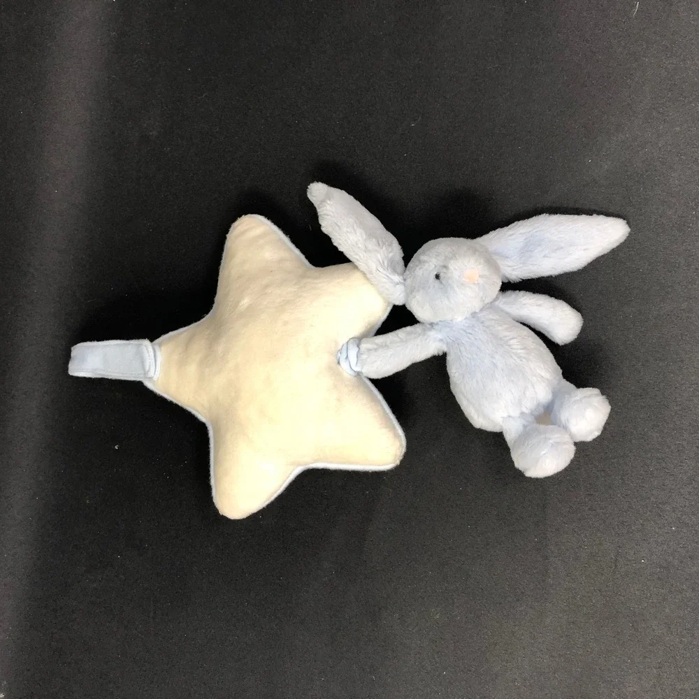 Jellycat Bashful Bunny Musical Pull Plush Baby Crib Toy Pastel Blue Rabbit